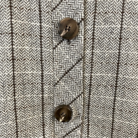 Halogen Wool Tweed Grey Windowpane Poncho Striped Professional Jacket L Gray - Picture 7 of 7